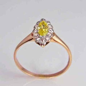Georgian Ring French Antique Diamond Ring Victorian Diamond Ring Fancy Rose Cut & Yellow Diamond Engagement Ring 19th Century Diamond Ring image 2