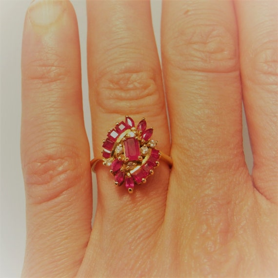 Emerald Cut Natural Red Ruby Ring Ruby Diamond Rin