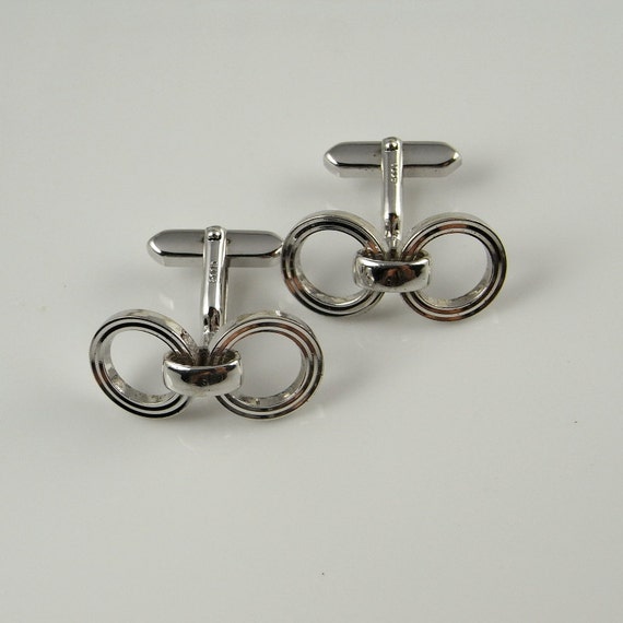 Vintage Silver Cufflinks Geometric Cuff Links Uni… - image 2