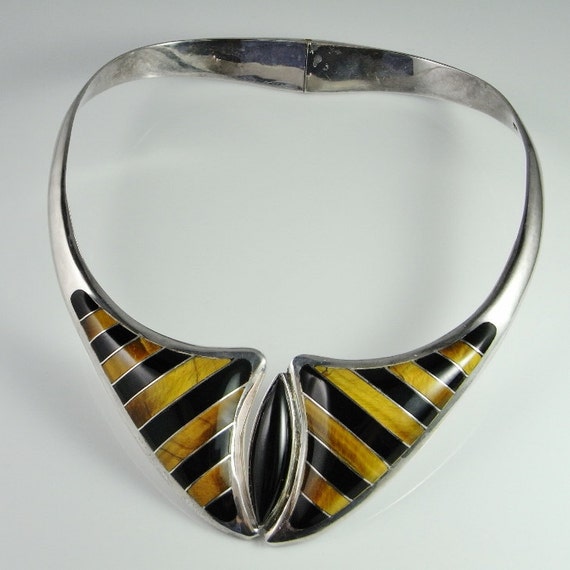 Striped Tigers Eye Onyx Necklace Collar Mexican S… - image 6