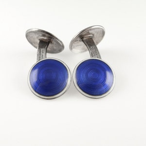 Estate Double Sided Blue White Enamel Cuff Links Scandinavian Sterling Silver Cufflinks as Gift with Box for Man Men Husband Him Son Brother