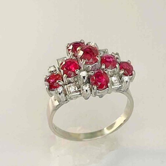Unheated Ruby Diamond Ring Geometric Cluster Enga… - image 7