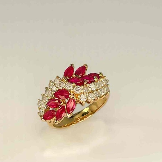 Vintage Ruby Cluster Ring 14K Gold Bright Red Rub… - image 7