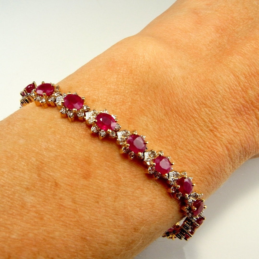 Natural Ruby Bracelet, 14K Yellow Gold Ruby Bracelet, Gold Chain Bracelet, Ruby  Bracelet, July Birthstone, Ruby Jewelry, Christmas Gift