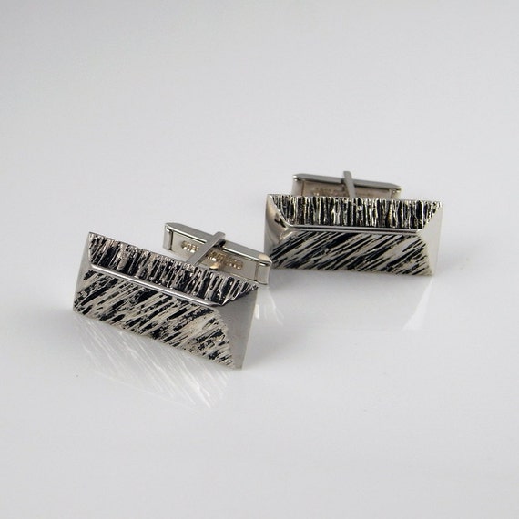 Vintage Silver Cufflinks Geometric Cuff Links wit… - image 2