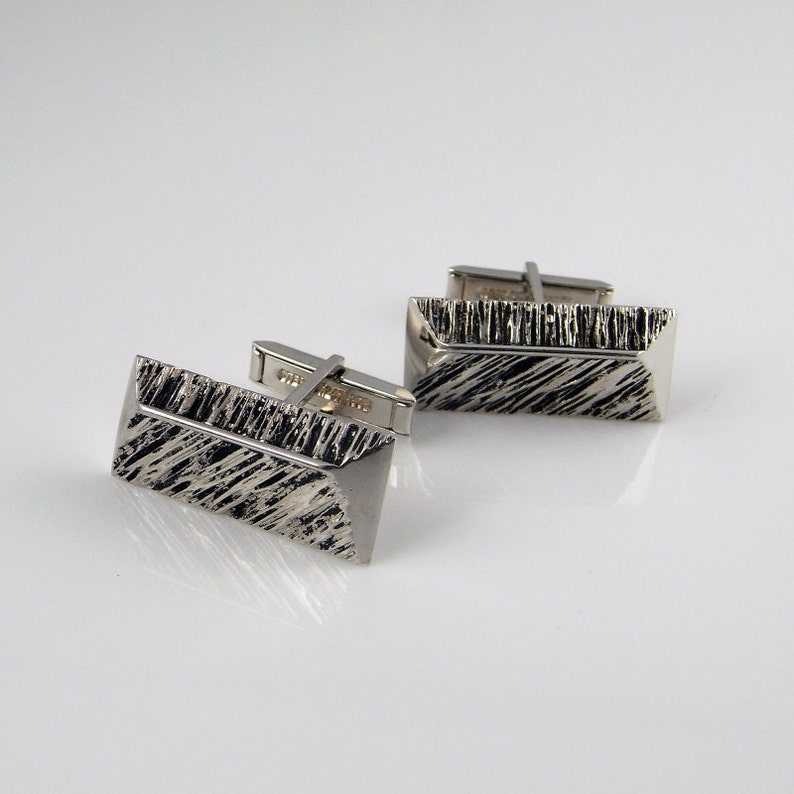 Vintage Silver Cufflinks Geometric Cuff Links with Box Unisex Gifts Cufflinks 1950s Gifts image 2
