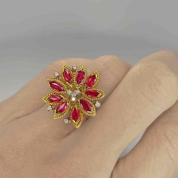 Unheated Ruby Flower Ring Ruby Diamond Daisy Ring… - image 2