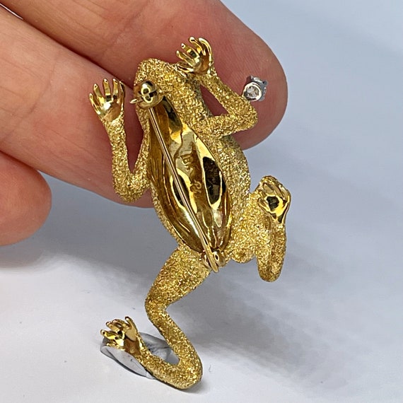 Diamond Frog Pin Brooch 18K Gold Artisan Animal P… - image 8