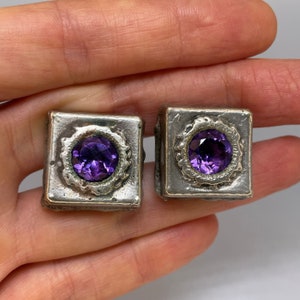 Herren-Manschettenknöpfe aus Amethyst-Silber, einzigartiges Vintage-Anwesen, Herren-Accessoires, Schmuck, Geschenke für Bräutigam, Männer, Vater, Ihn, Verlobter, Vater, Jungen, Mann