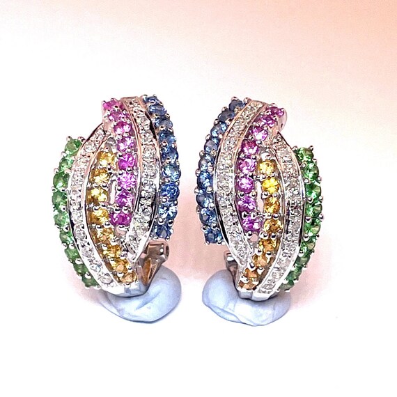 Rainbow Sapphire Earrings Sapphire Diamond Earrin… - image 4