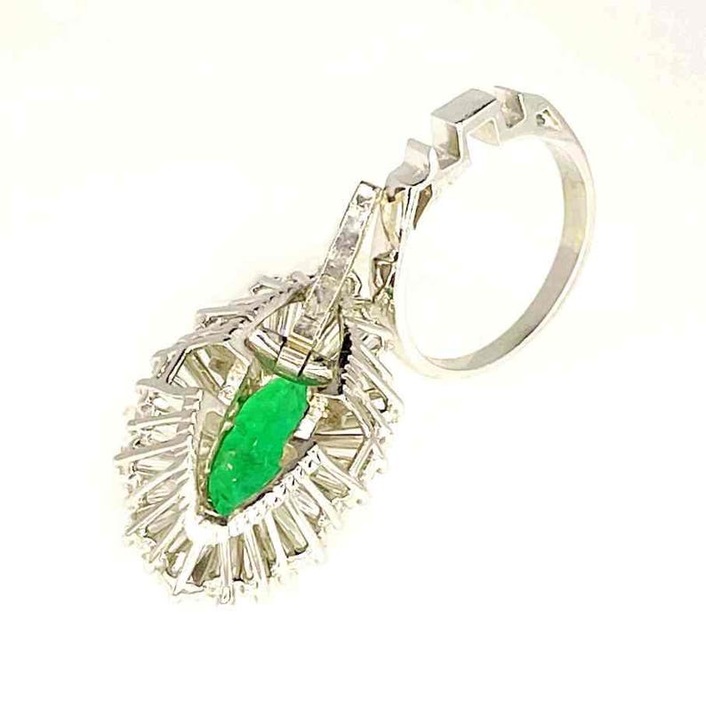 OOAK Convertible Emerald Ballerina Ring Pendant in Platinum 1950s Handmade Emerald Engagement Ring Large Natural Emerald Ring image 8