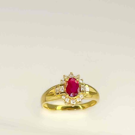 Unheated Dark Red Ruby Ring 18K Ruby Gold Diamond… - image 7