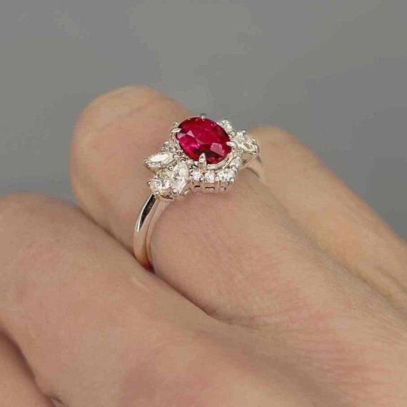 Unheated Ruby Diamond Platinum Ring Deep Purplish… - image 5