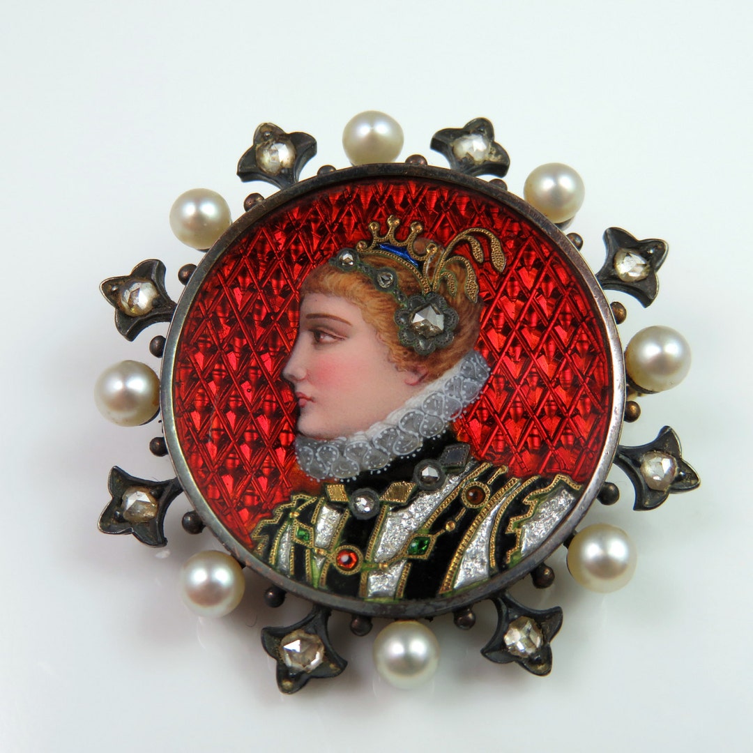 Victorian Brooch Antique Pearl Brooch Enamel Brooch Enamel Pin Diamond