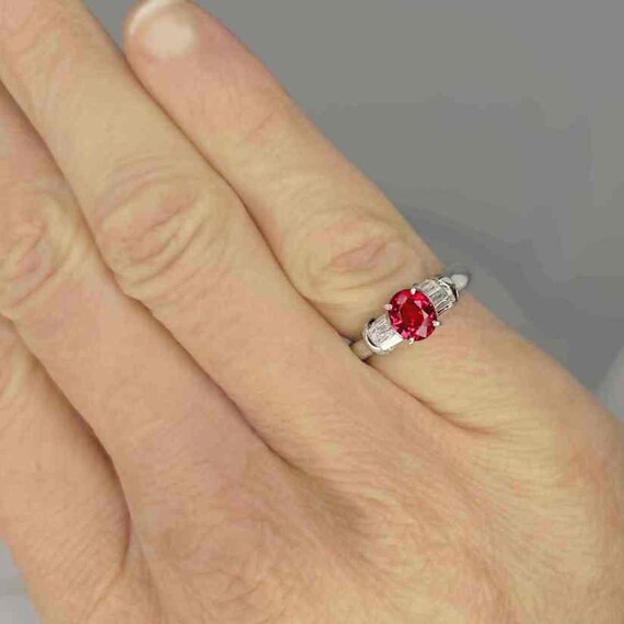 Unheated Ruby Ring Red Ruby Diamond Ring 18K Whit… - image 3