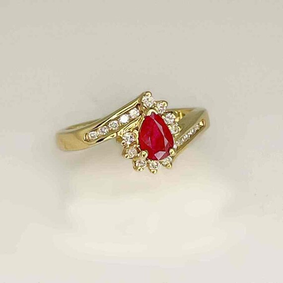 Tear Drop Ruby Ring Unheated Ruby Diamond Ring 14… - image 5