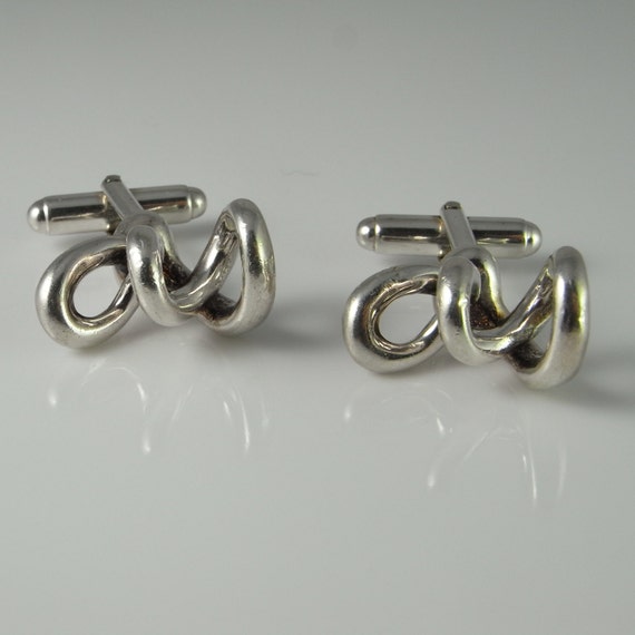 Spiral Coil Twist Abstract 3D Silver Cufflinks Un… - image 1