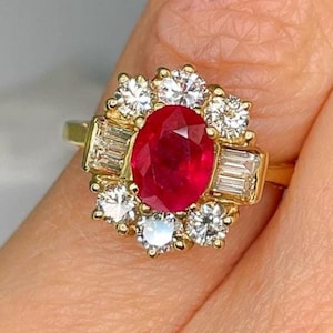 Ruby Engagement Ring Natural Ruby Diamond Ring 14K 14kt 585 Yellow Gold One of a Kind Ruby Ring Ruby Anniversary Wedding Ring