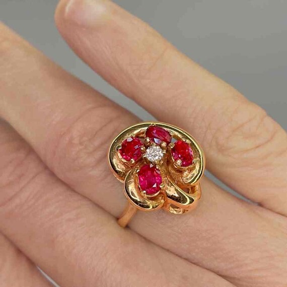 Art Deco Ruby Sapphire 14K Gold Ring Antique Ruby… - image 4