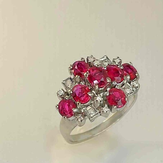 Unheated Ruby Diamond Ring Geometric Cluster Enga… - image 9