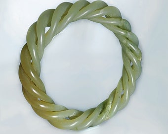 Antique Carved Jade Bangle w. Authenticity Report Qing Dynasty Jade Bangle Untreated Green Jade Bangle