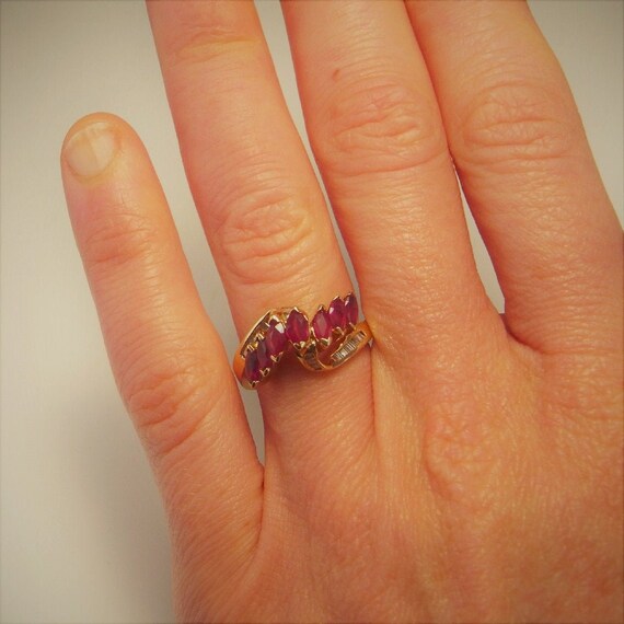 Asymmetric Ruby Diamond Wedding Band Ruby Ring 14K