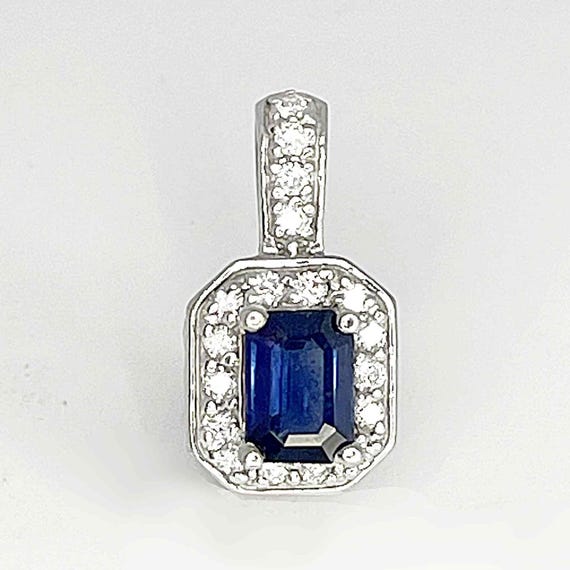Unheated Deep Blue Sapphire Diamond 14K Pendant E… - image 11