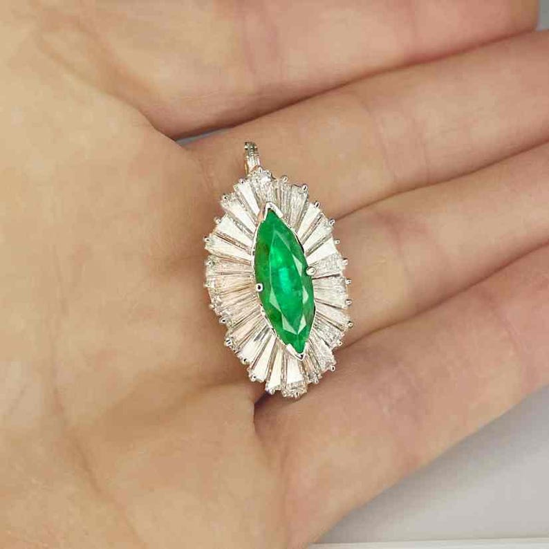 OOAK Convertible Emerald Ballerina Ring Pendant in Platinum 1950s Handmade Emerald Engagement Ring Large Natural Emerald Ring image 9