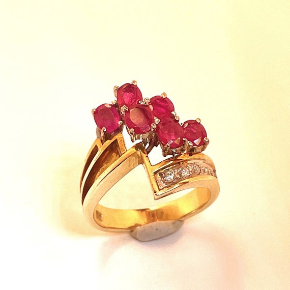 Natural Red Ruby Flower Engagement Rings Estate R… - image 4
