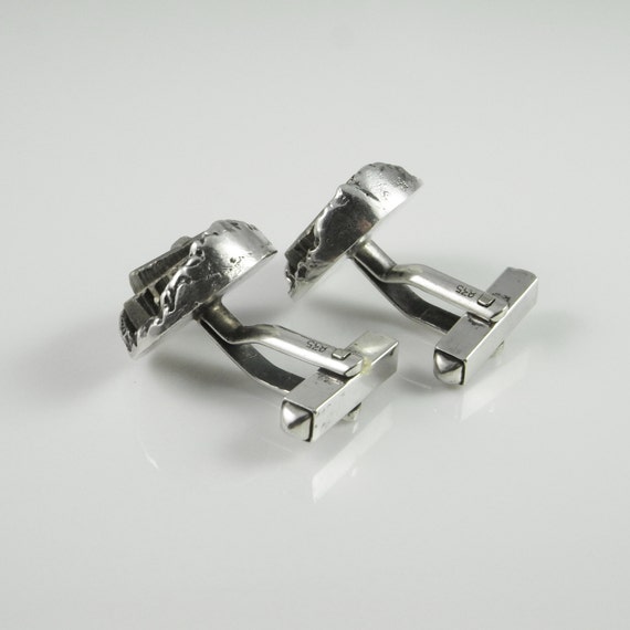 Raw Pyrite Crystal Silver Mens Vintage Cuff Links… - image 3