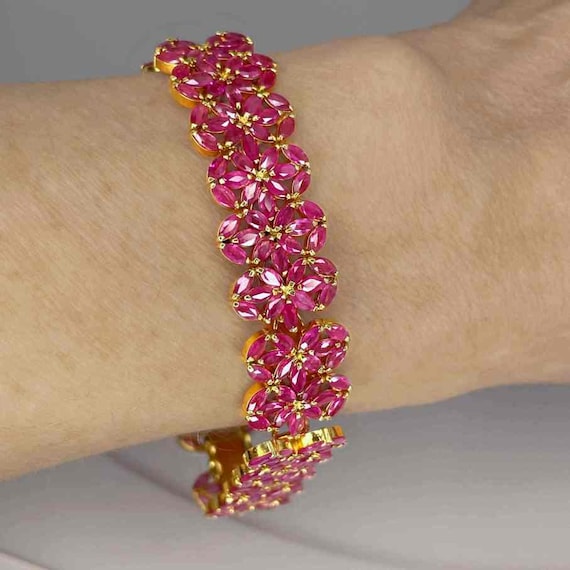 Unheated Pink Sapphire Bracelet Pink Ruby Flower … - image 2