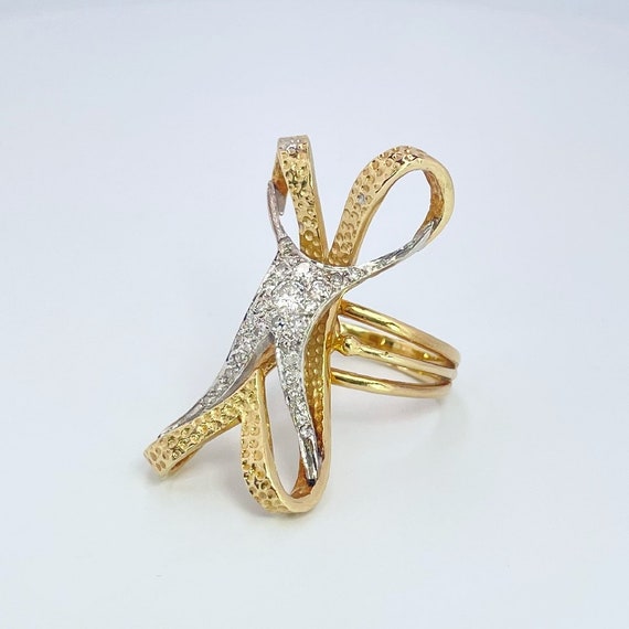 Big Gold Diamond Cocktail Ring Modernist Gold Rin… - image 2