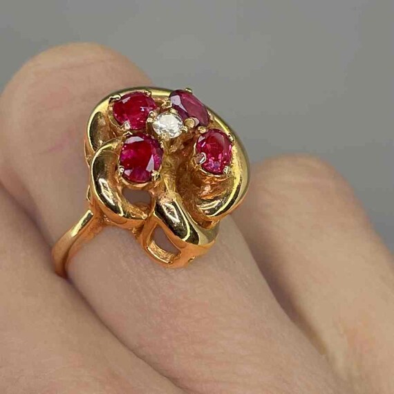 Art Deco Ruby Sapphire 14K Gold Ring Antique Ruby… - image 5