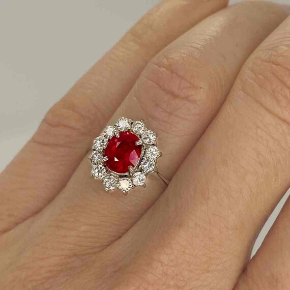 Vintage Ruby Engagement Ring Ruby Diamond Halo En… - image 4