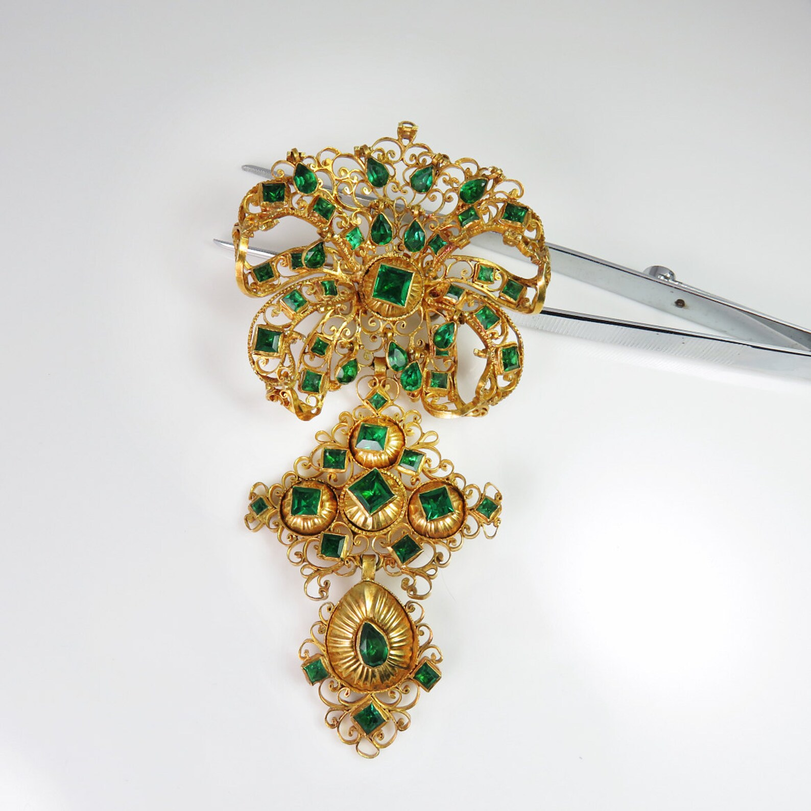 18K Emerald Paste Gold Pendant Stomacher Jewelry Etsy