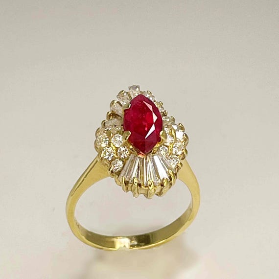 Unheated Ruby Engagement Ring Marquise Ruby Diamo… - image 6