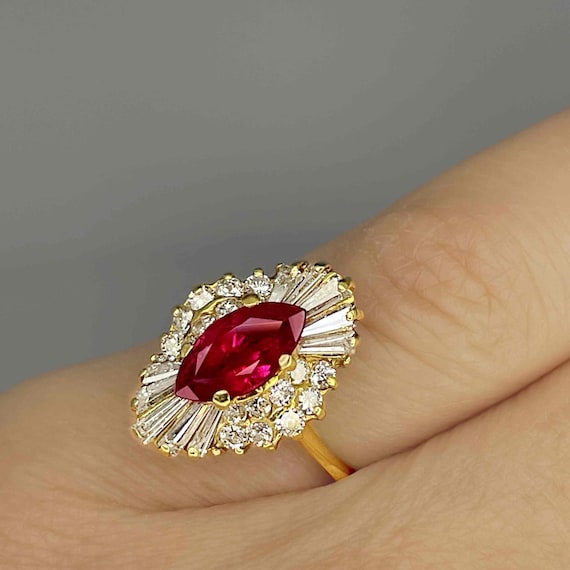 Unheated Ruby Engagement Ring Marquise Ruby Diamo… - image 2
