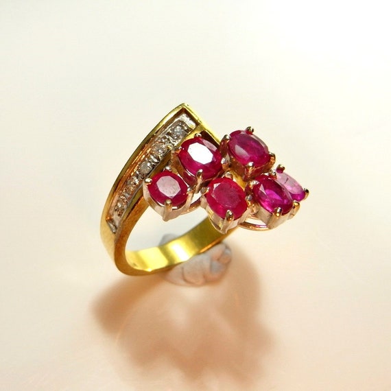 Natural Red Ruby Flower Engagement Rings Estate R… - image 6