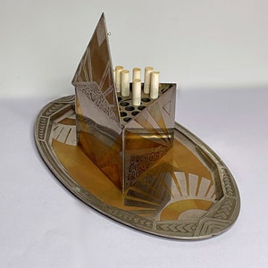 Art Déco anni '20 Dispenser per sigarette Scatola Vassoio Metalli misti Acciaio Ottone Firmato French Deco Tobacciana Oggetti decorativi per interni Gingillo anni '20