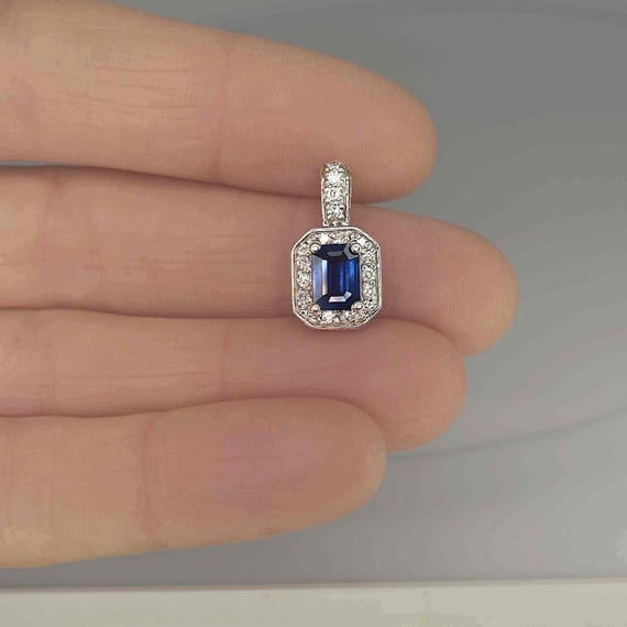 Unheated Deep Blue Sapphire Diamond 14K Pendant E… - image 5