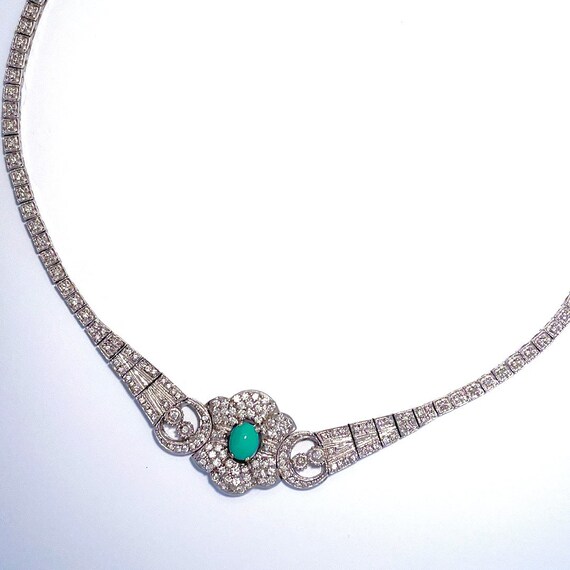 Turquoise Diamond Necklace 14K White Gold Natural… - image 4