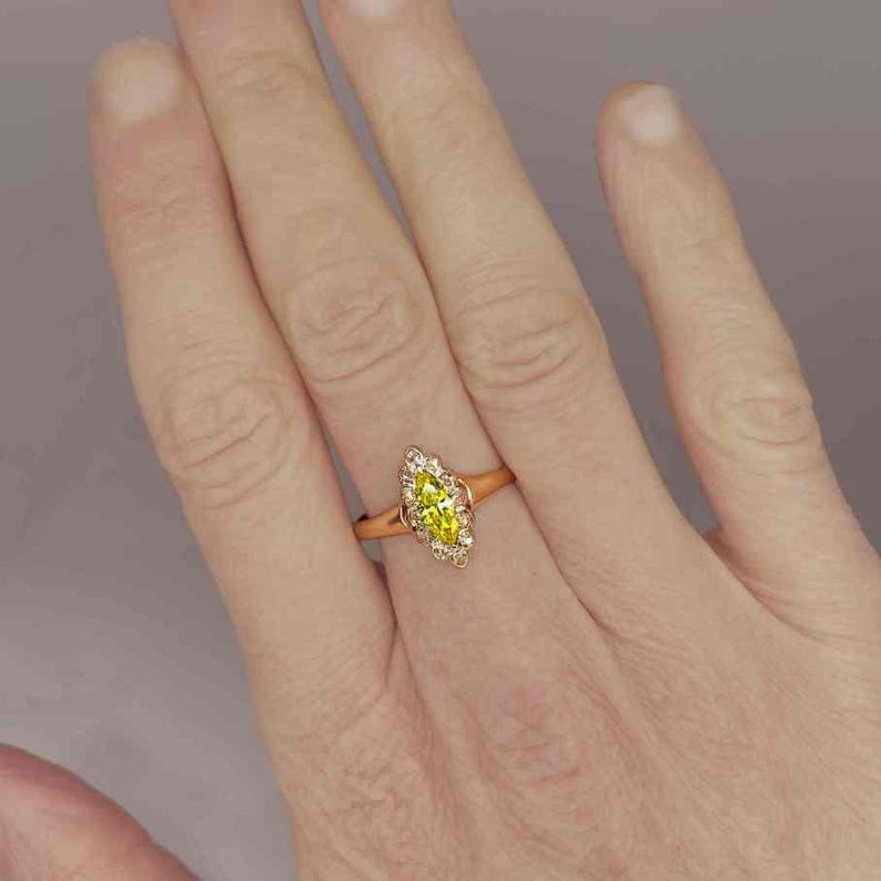 Georgian Ring French Antique Diamond Ring Victorian Diamond Ring Fancy Rose Cut & Yellow Diamond Engagement Ring 19th Century Diamond Ring image 6
