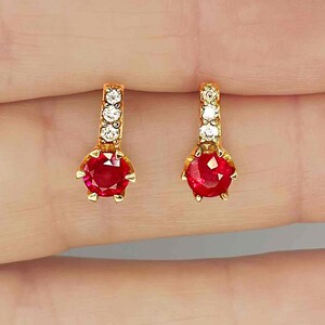 Unheated Ruby Earrings No Heat Ruby Diamond Earrings Ruby Anniversary Earrings Studs Natural Untreated Ruby Earrings Ruby Diamond Studs