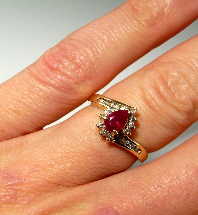 VIVID RED RUBY Ring Ruby Diamond Ring 14K 14kt 585 Yellow Gold - Etsy