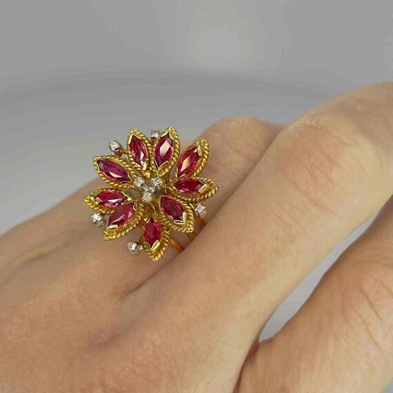 Unheated Ruby Flower Ring Ruby Diamond Daisy Ring… - image 3