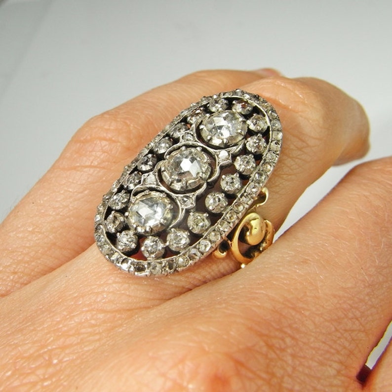 Georgian Ring Georgian Diamond Ring Georgian Jewelry Oval Diamond Ring 18K Gold Ring Rose Cut Diamond Ring 18th Century Jewelry Old Cut image 5