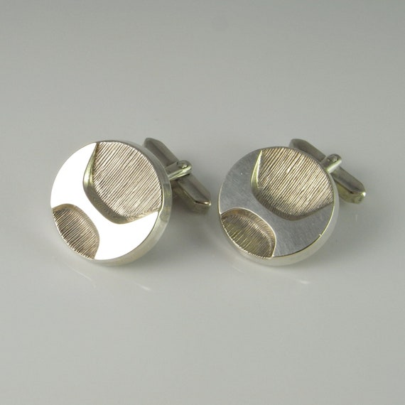 Unique Vintage Circle Silver Cuff Links 1950s 196… - image 1