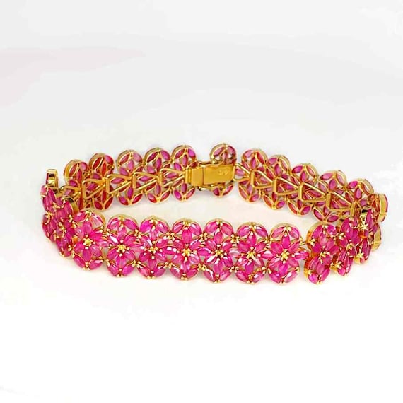 Unheated Pink Sapphire Bracelet Pink Ruby Flower … - image 7