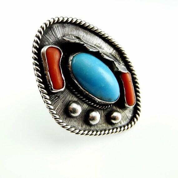 Large Turquoise Ring Statement Ring Navajo Ring N… - image 2