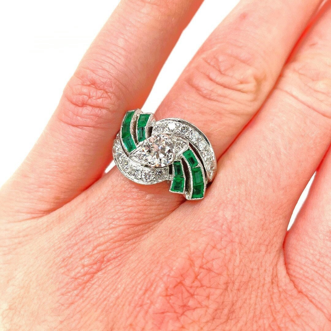 Art Deco Emerald Diamond Engagement Ring 1930S 1920S Diamond - Etsy